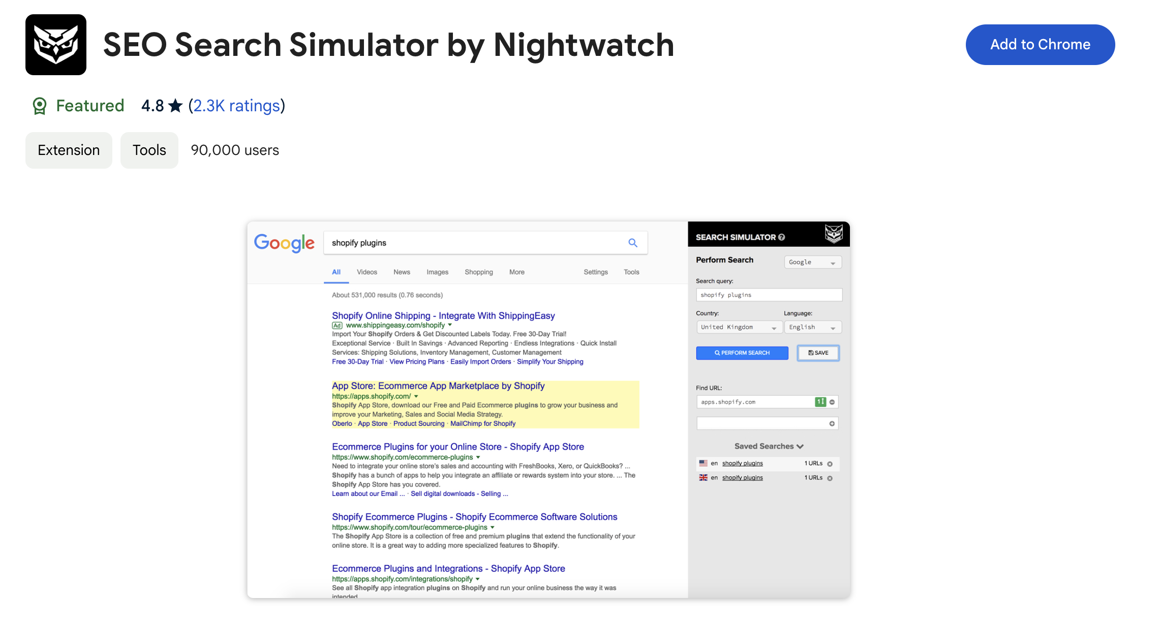 SEO search simulator chrome extension