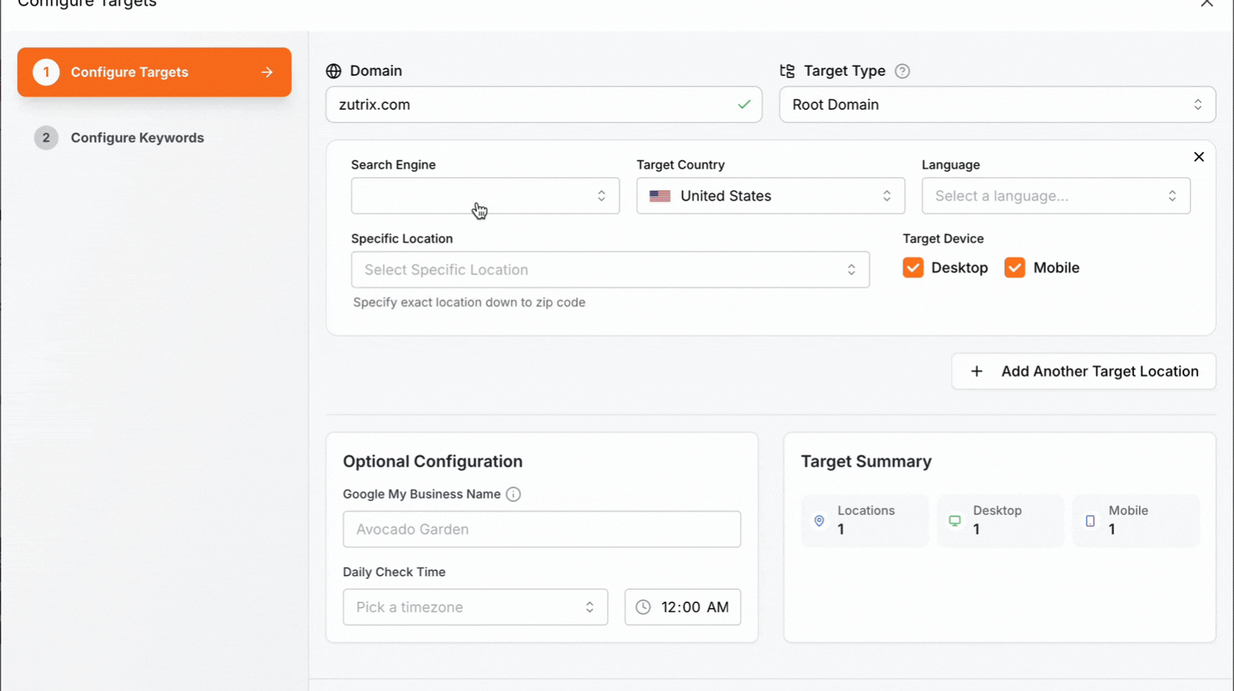 Configure rank tracker