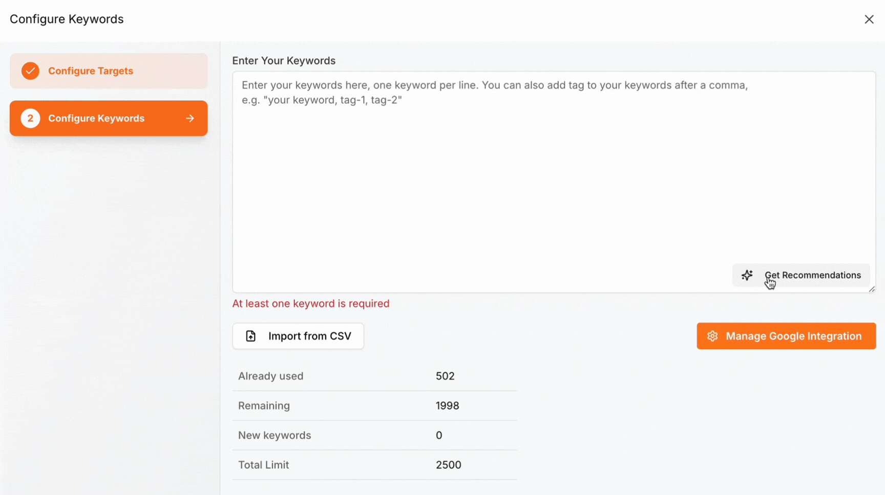 recommended keywords