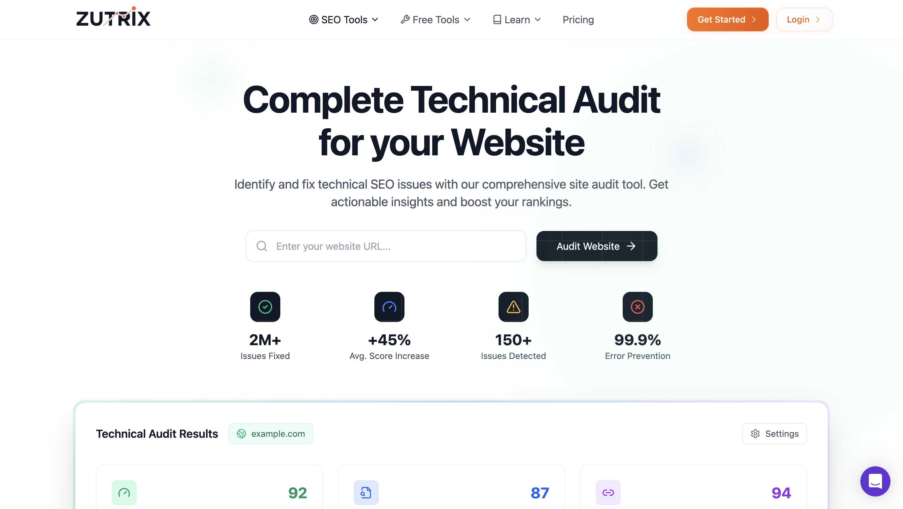 Zutrix website SEO audit tool